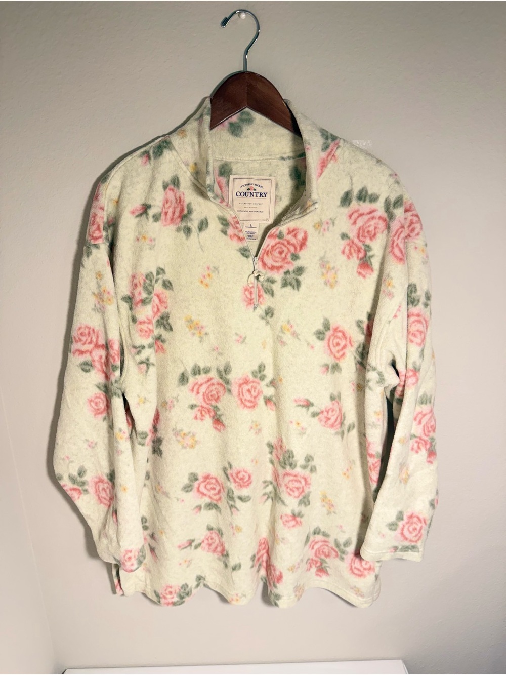 Victoria's Secret Country Cream Fleece Pullover with Pink Floral Print Vintage
